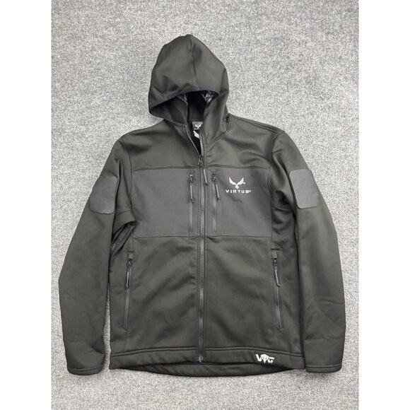 Virtus Outdoors Jacket Mens Medium Black Softshell Hooded Full Zip VWG Logo